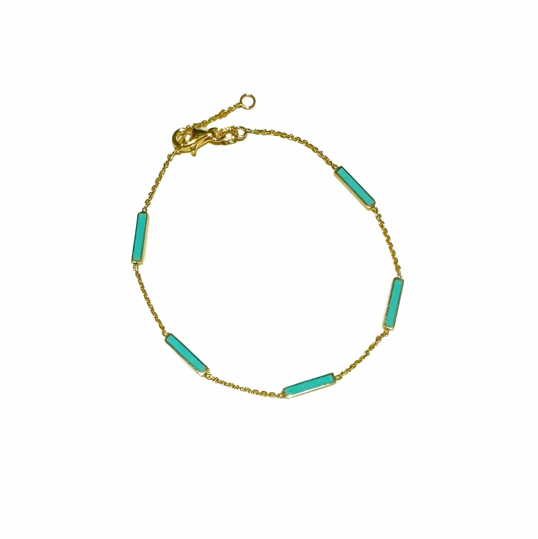 14K Turquoise Blue Enamel Bar Chain Anklet