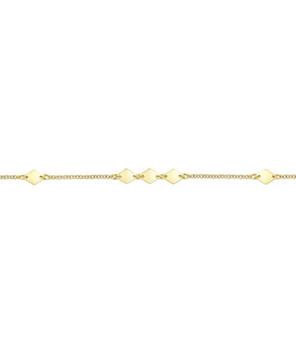 14K Yellow Gold Chain Ankle Bracelet with Diamond Shaped Stations