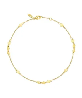 14K Yellow Gold Chain Ankle Bracelet with Diamond Shaped Stations