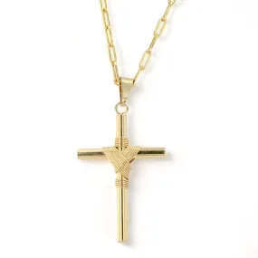 14K Yellow gold paper clip choker with minimalist cross-8880