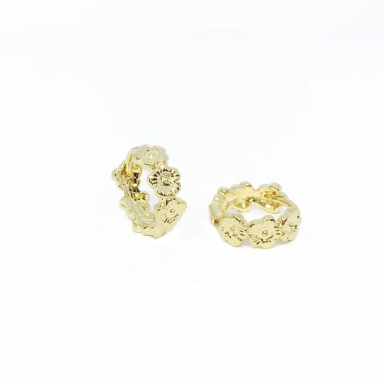 18k Gold Filled 12mm Huggies Earrings Star, Flowers And Crystal