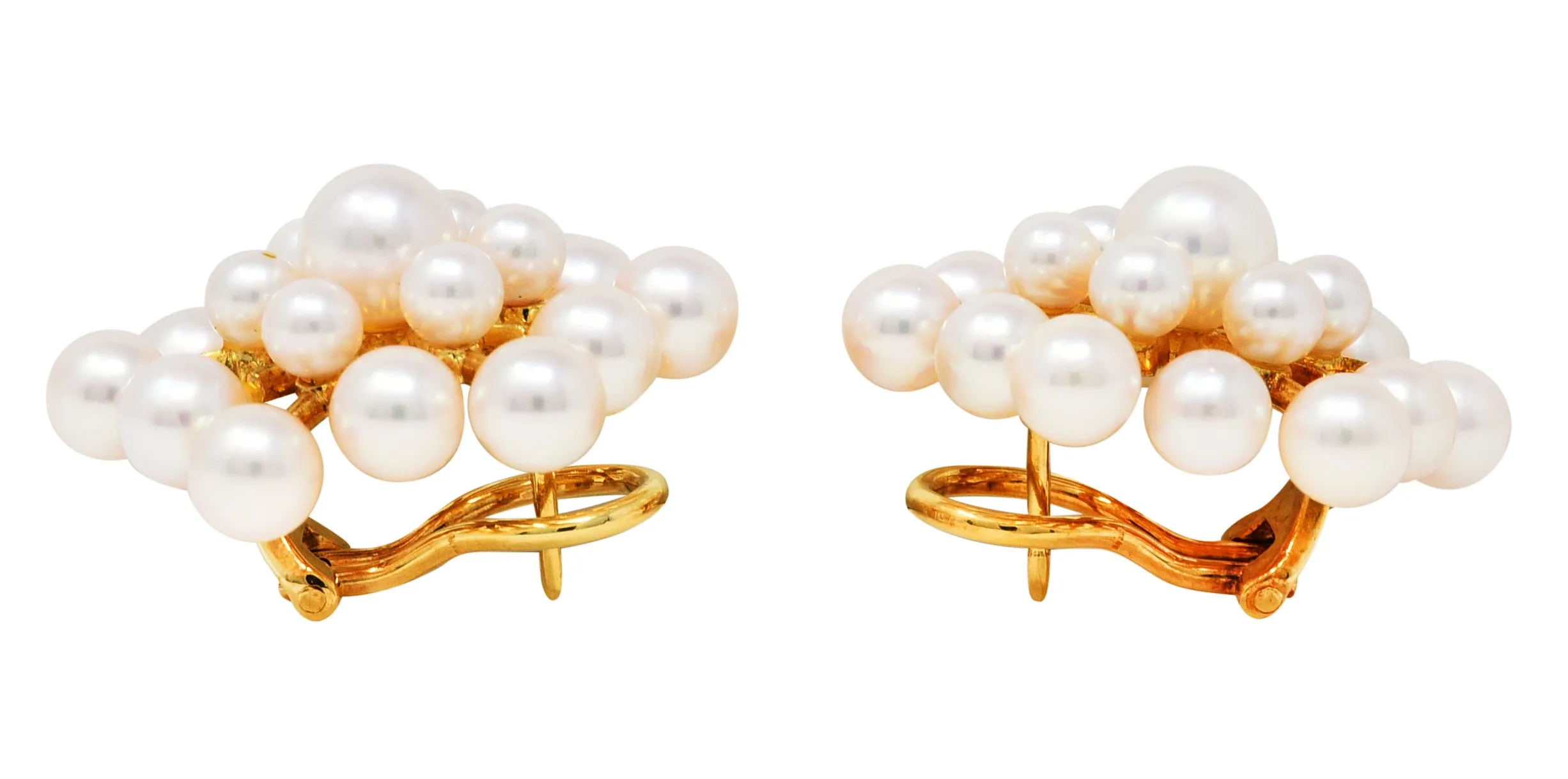 1960's Mikimoto Pearl 18 Karat Gold Burst Cluster Earrings