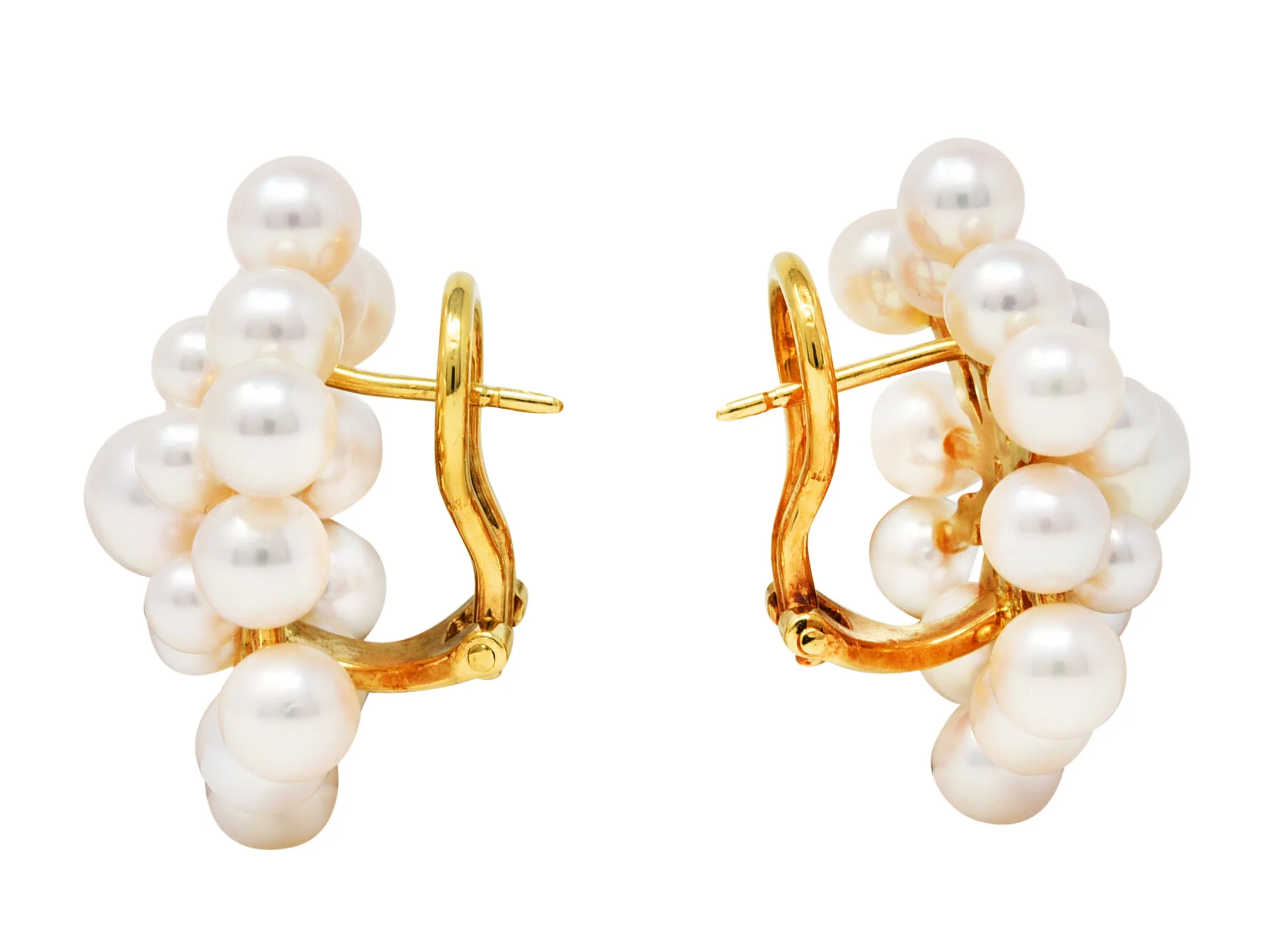 1960's Mikimoto Pearl 18 Karat Gold Burst Cluster Earrings