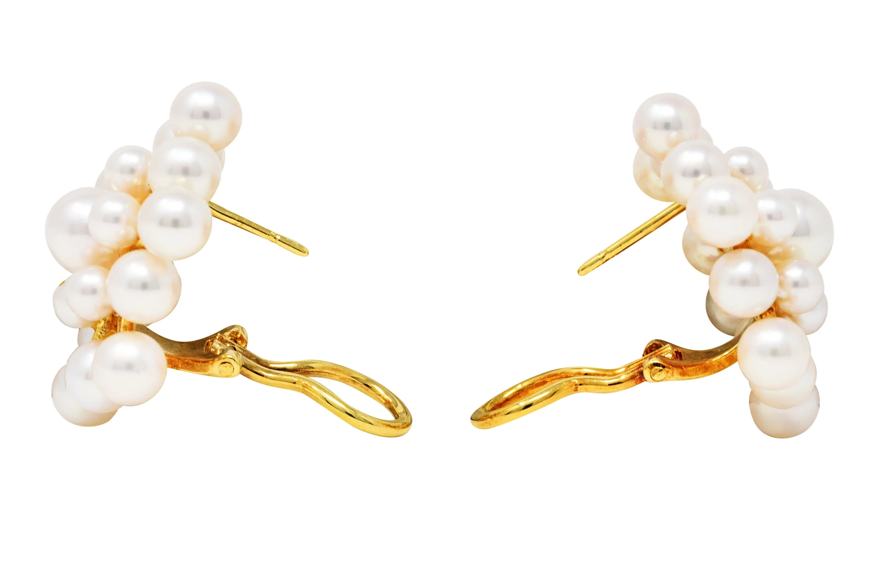 1960's Mikimoto Pearl 18 Karat Gold Burst Cluster Earrings