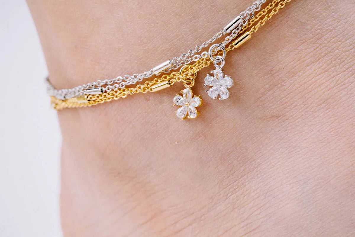 2 Flower Pendant Anklet-A