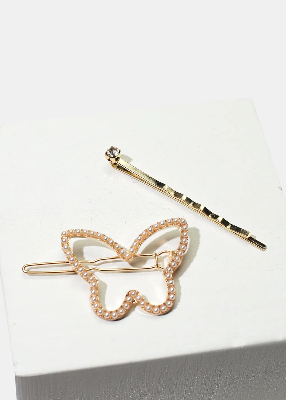 2-Piece Butterfly & Rhinestone Hair Pins