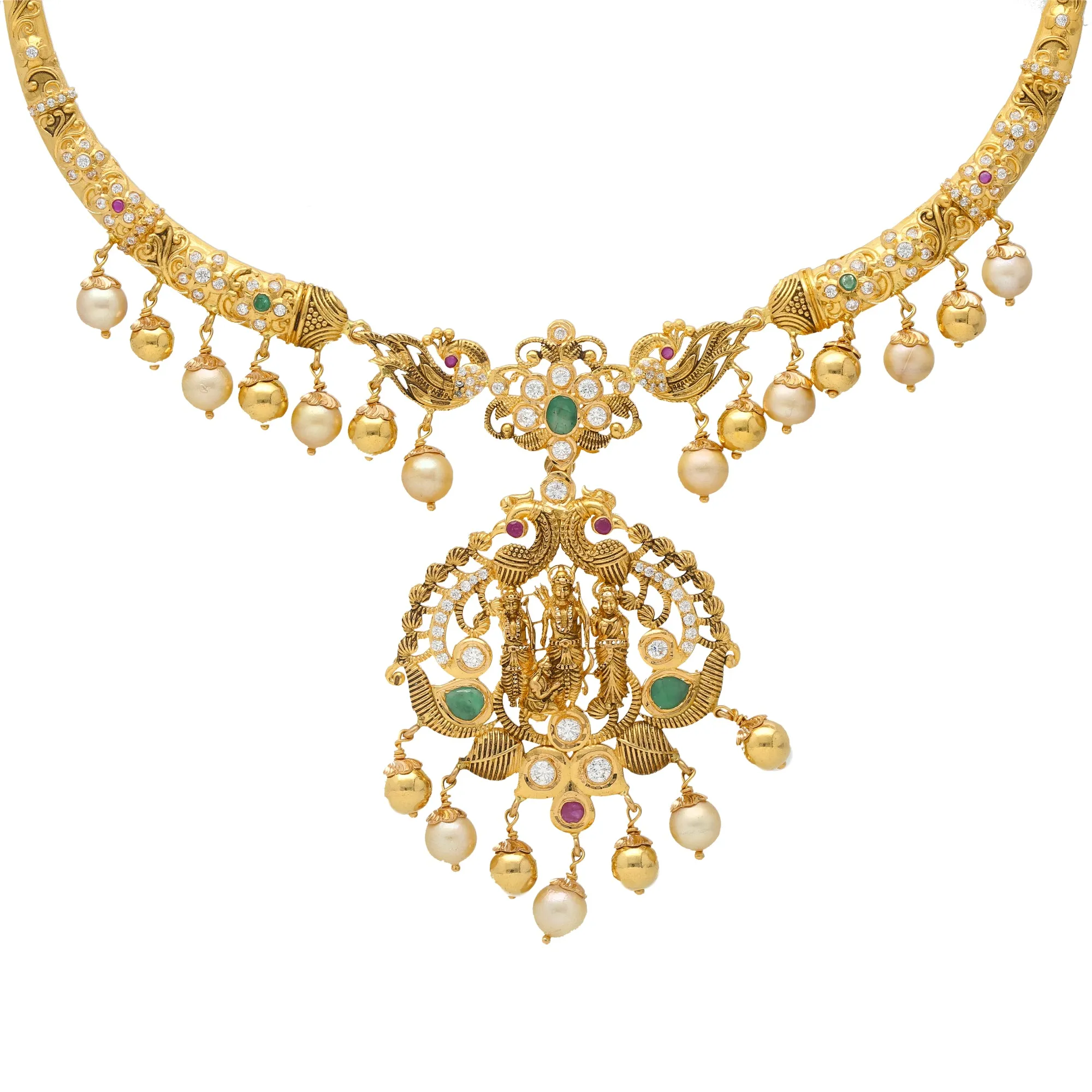 22K Yellow Gold & Gemstone Kanti Necklace (44.5gm)