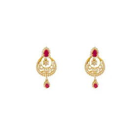 22K Yellow Gold, Ruby & CZ Earrings (10.1gm)