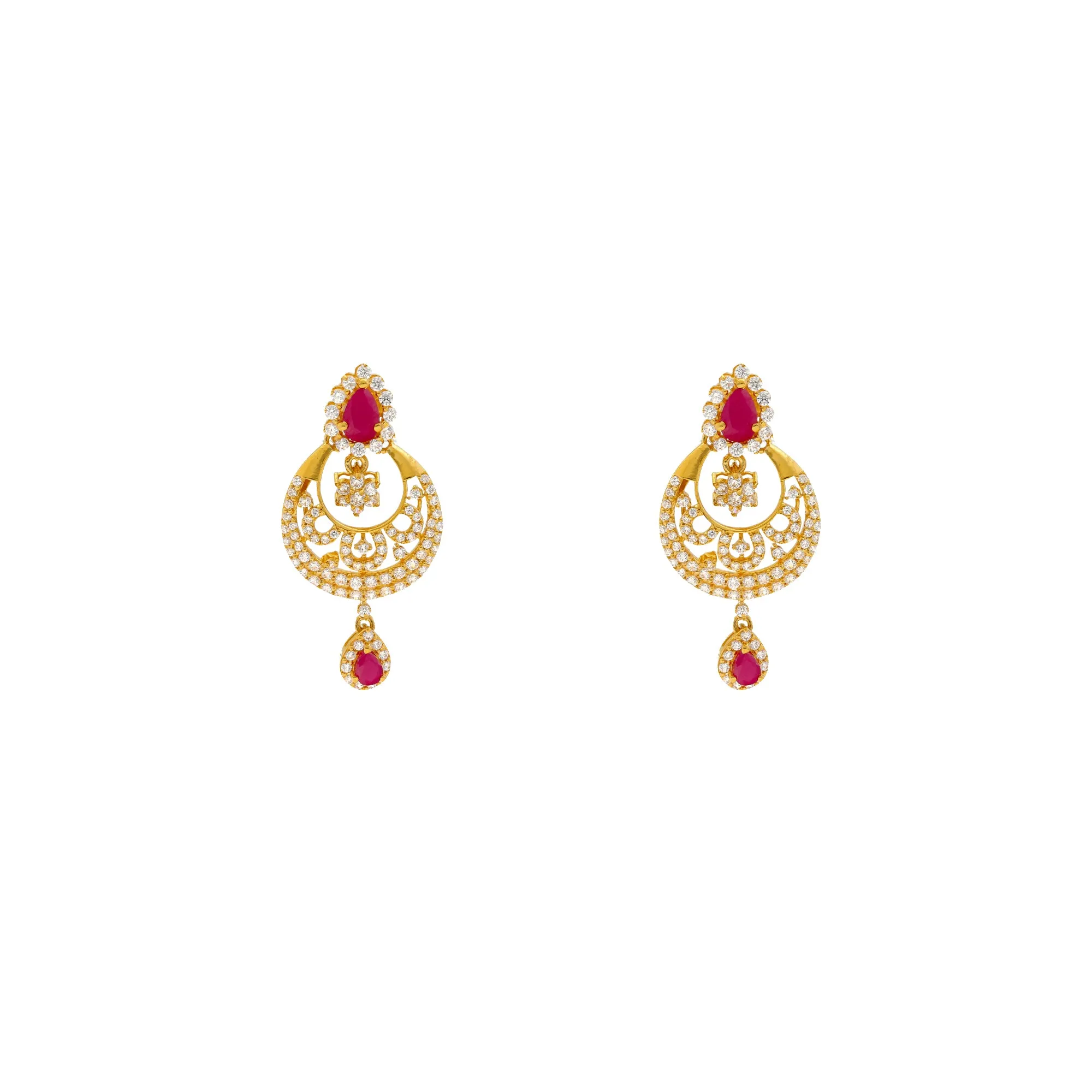 22K Yellow Gold, Ruby & CZ Earrings (10.1gm)