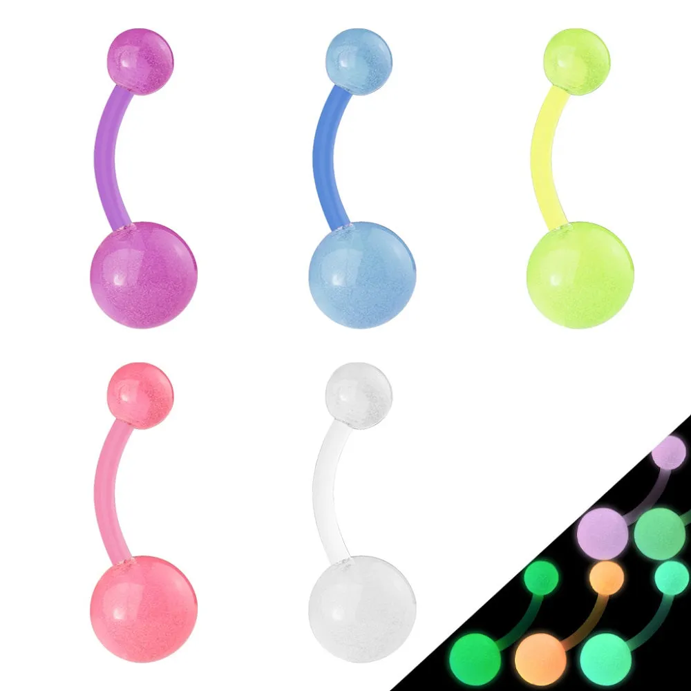 5 Pcs Value Pack BioFlex WildKlass Navel Rings with Color Glow in the Dark Balls