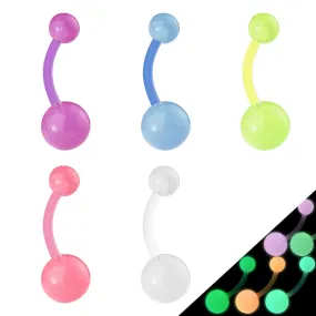 5 Pcs Value Pack BioFlex WildKlass Navel Rings with Color Glow in the Dark Balls