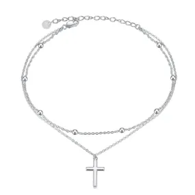 925 Sterling Silver Cross Anklet Dauble Chain Jewelry Brithday Gifts for Women Girls