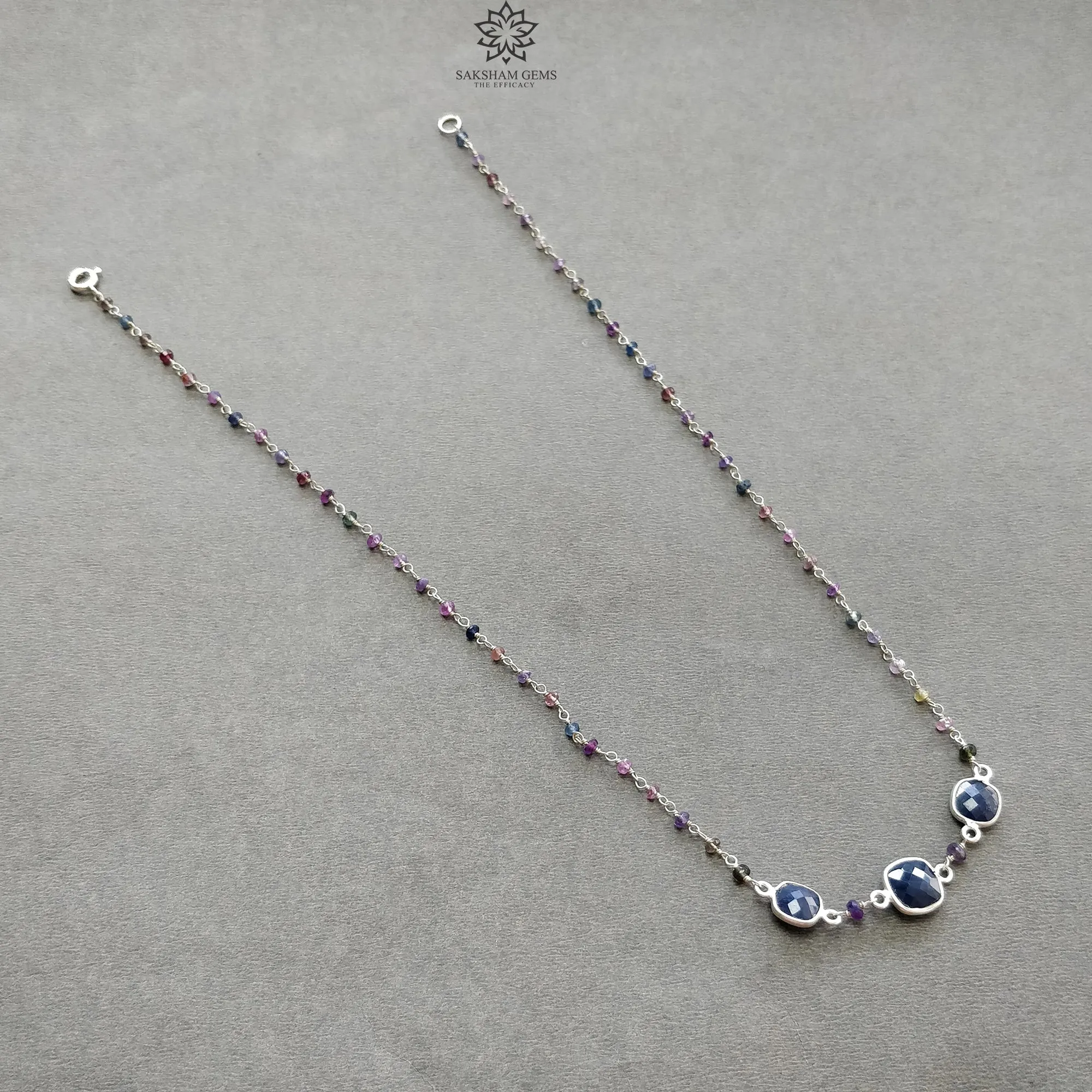 925 Sterling Silver Jewelry : 9.05gms Natural Untreated Blue & Multi SAPPHIRE Gemstone Beads Necklace Drop Dangle Earring Jewelry Set