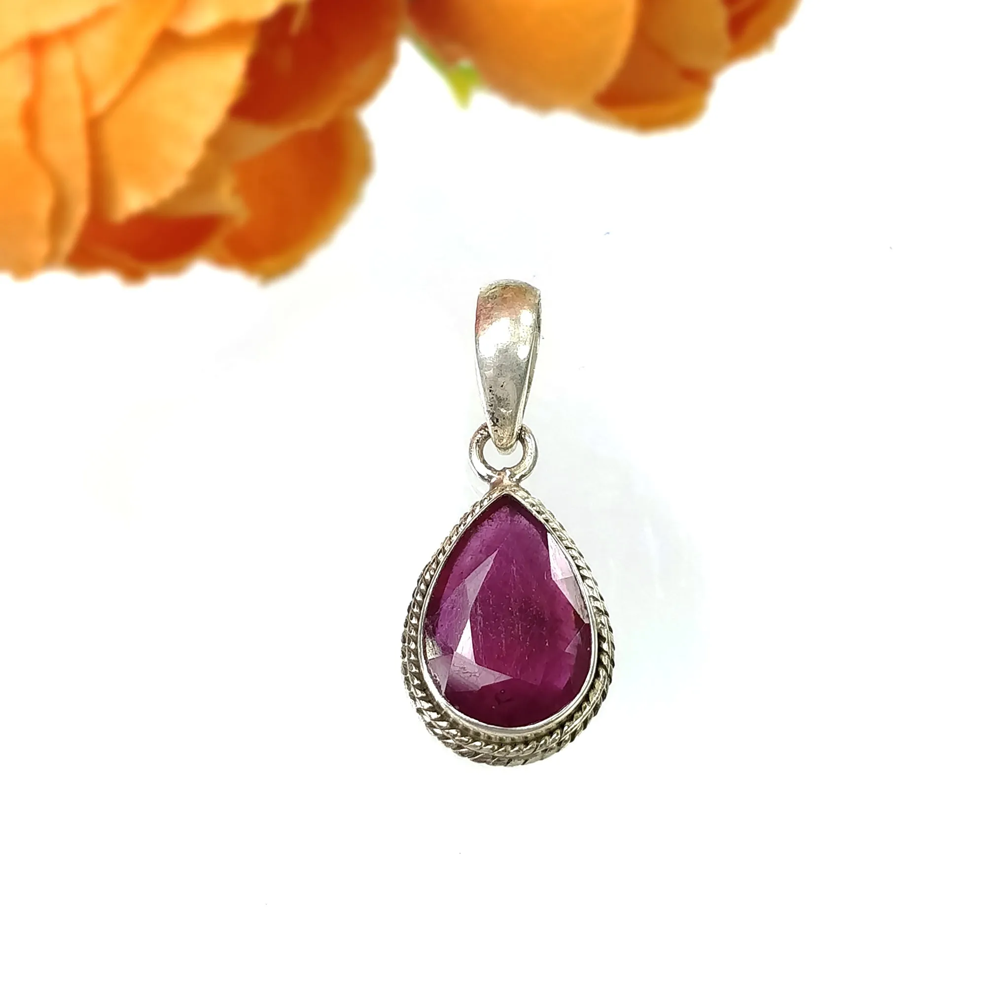 925 Sterling Silver Jewelry : Natural Glass Filled Ruby Gemstone Pear Shape Bezel Set Pendant Earring Jewelry Set For Women