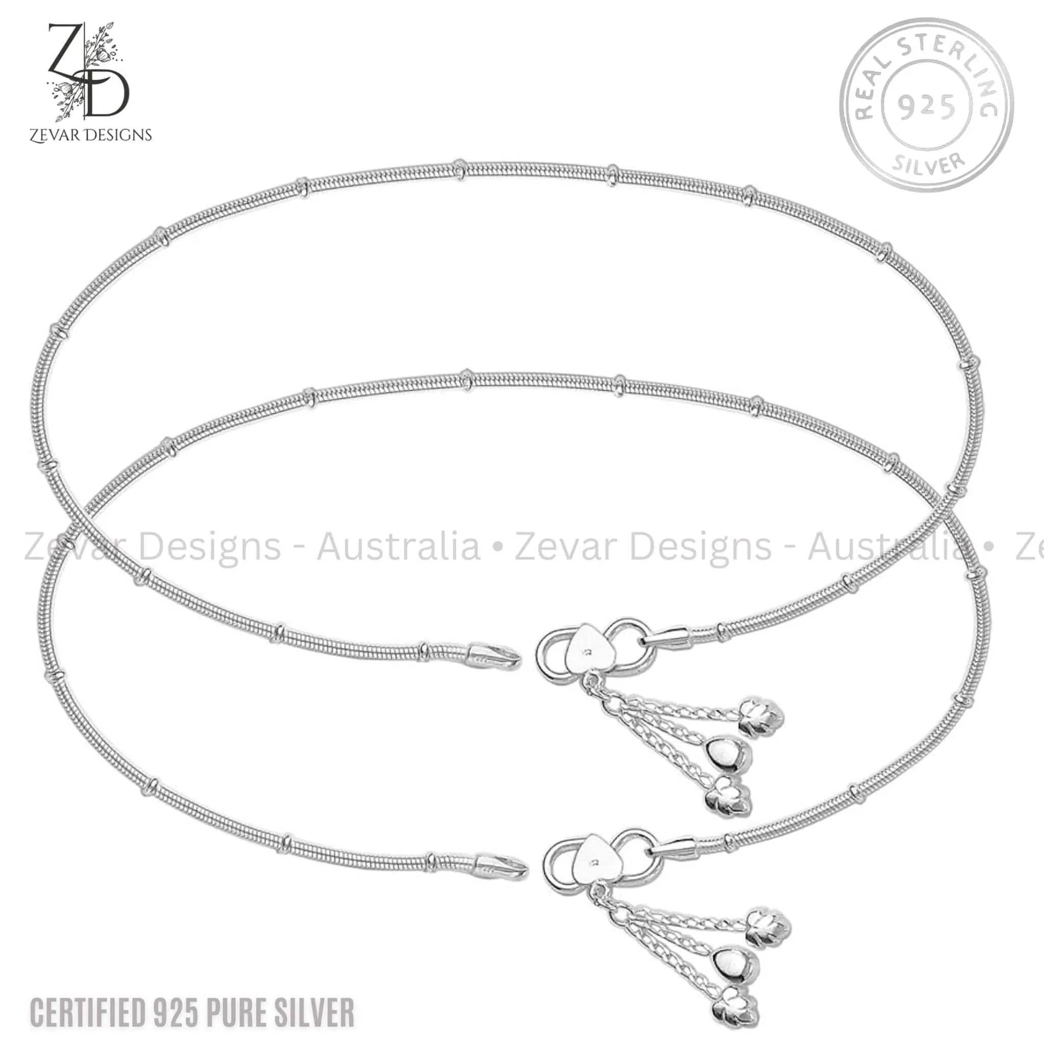 925 Sterling Silver Modern Anklets Pair