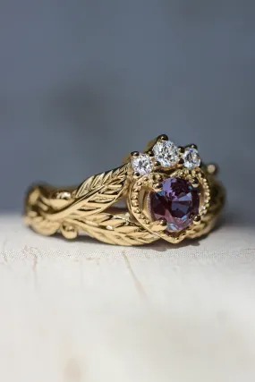 Alexandrite heart and diamonds engagement ring, Claddagh ring