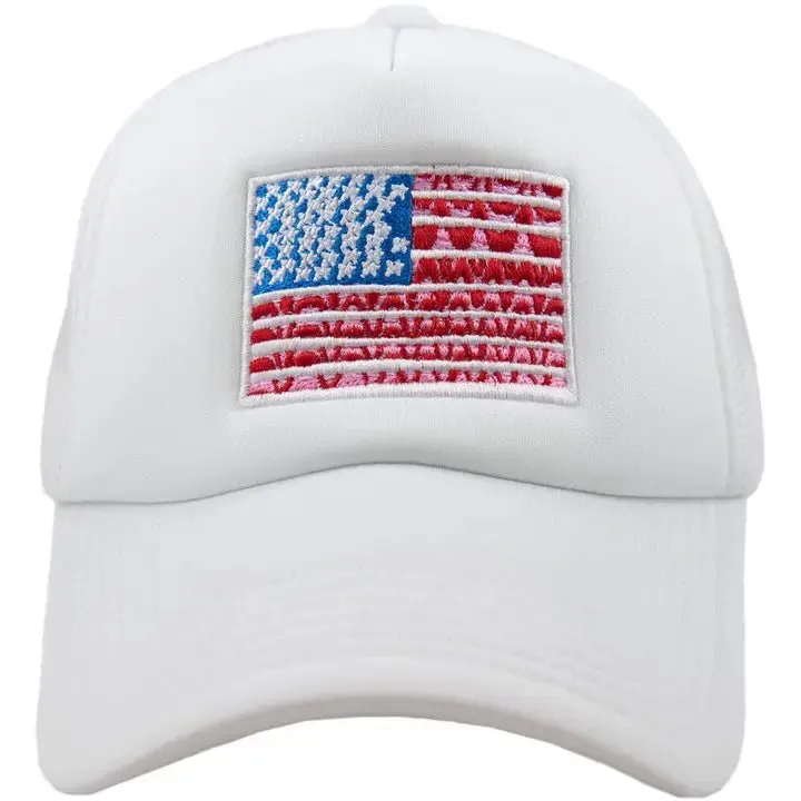 American Flag Trucker Hat in White