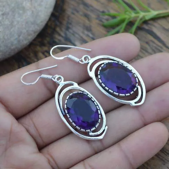 Amethyst Gemstone Earrings - 925 Silver Dangle Earrings Jewelry - Women's Gift Jewelry- Gemstone Gift Jewelry - Designer Gift Earrings- MK04