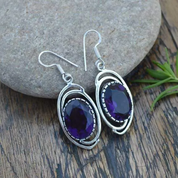 Amethyst Gemstone Earrings - 925 Silver Dangle Earrings Jewelry - Women's Gift Jewelry- Gemstone Gift Jewelry - Designer Gift Earrings- MK04