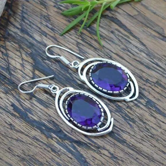 Amethyst Gemstone Earrings - 925 Silver Dangle Earrings Jewelry - Women's Gift Jewelry- Gemstone Gift Jewelry - Designer Gift Earrings- MK04