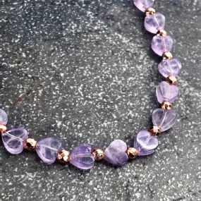 Amethyst gemstone Heart and Rose Hematite anklet w/ 14 kt gf Clasp and Chain