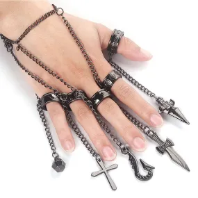 Anime Kurapika Chains Bracelet Hunter Cosplay Five Finger Rings Rapers Fingers Rings Fashion Jewelry Gifts Prop