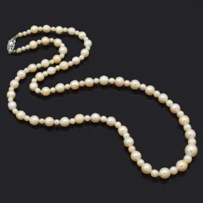 Antique Mikimoto 9K White Gold Sea Pearl Beaded Strand Necklace   Pouch, Box