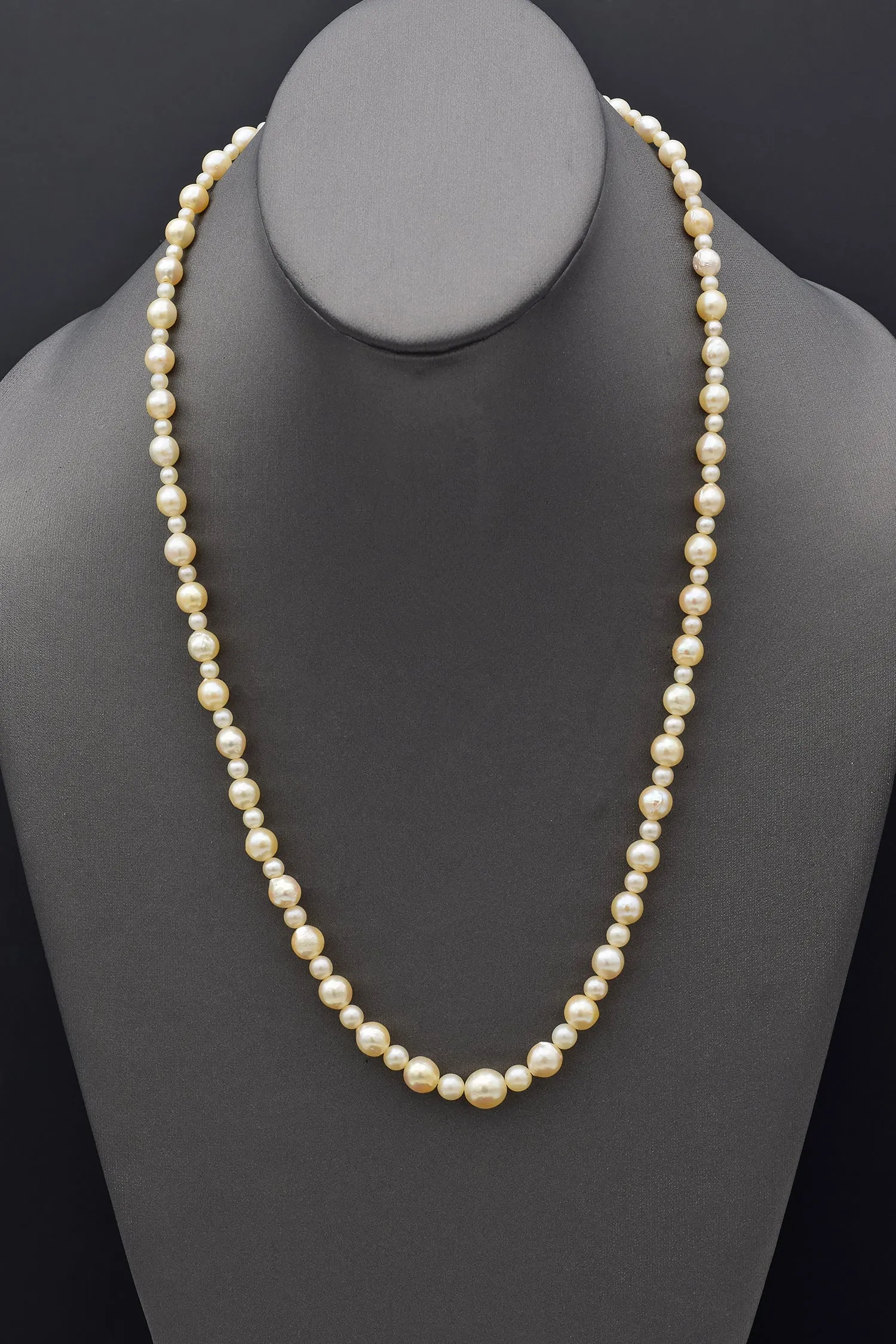 Antique Mikimoto 9K White Gold Sea Pearl Beaded Strand Necklace   Pouch, Box