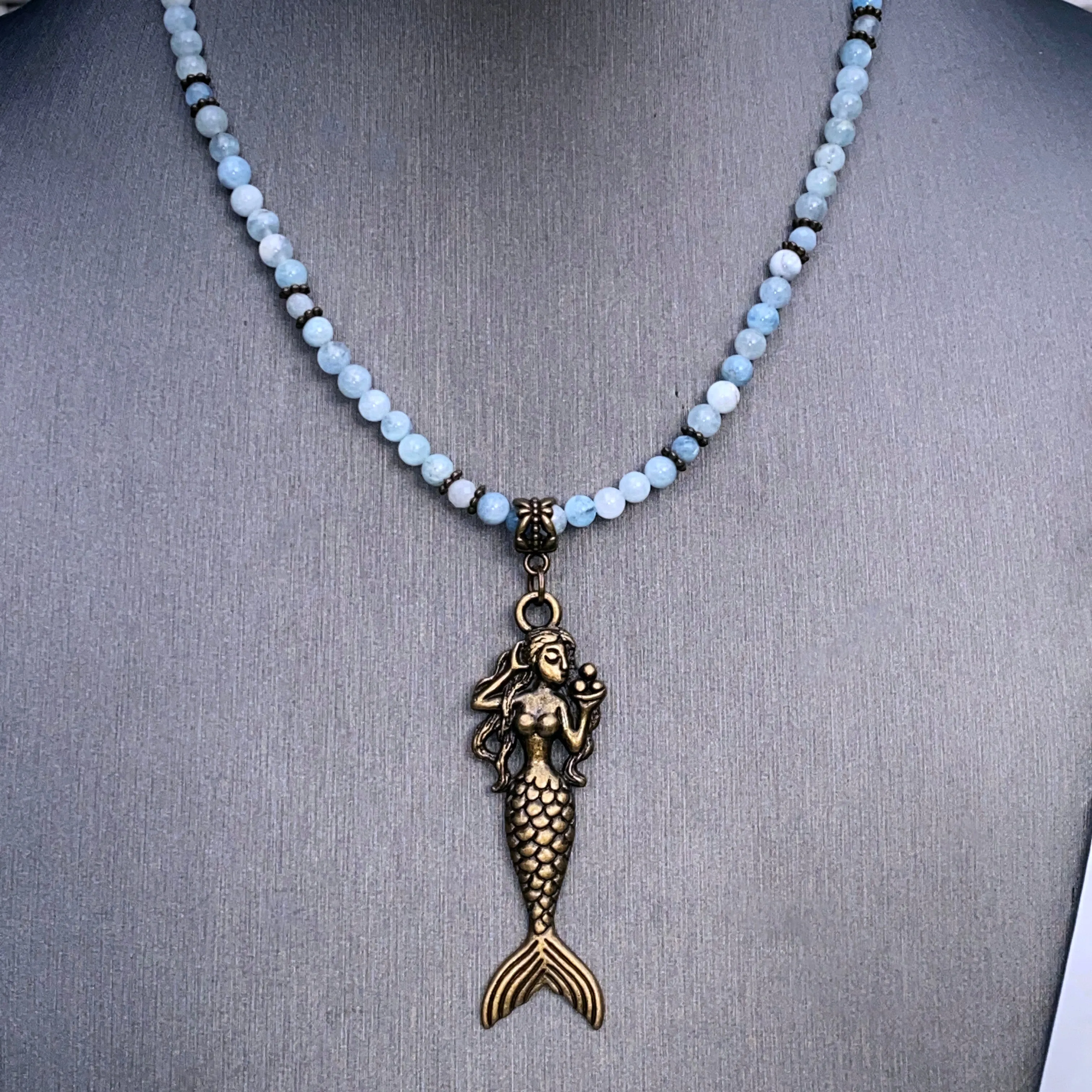 Aquamarine and  Mermaid Necklace