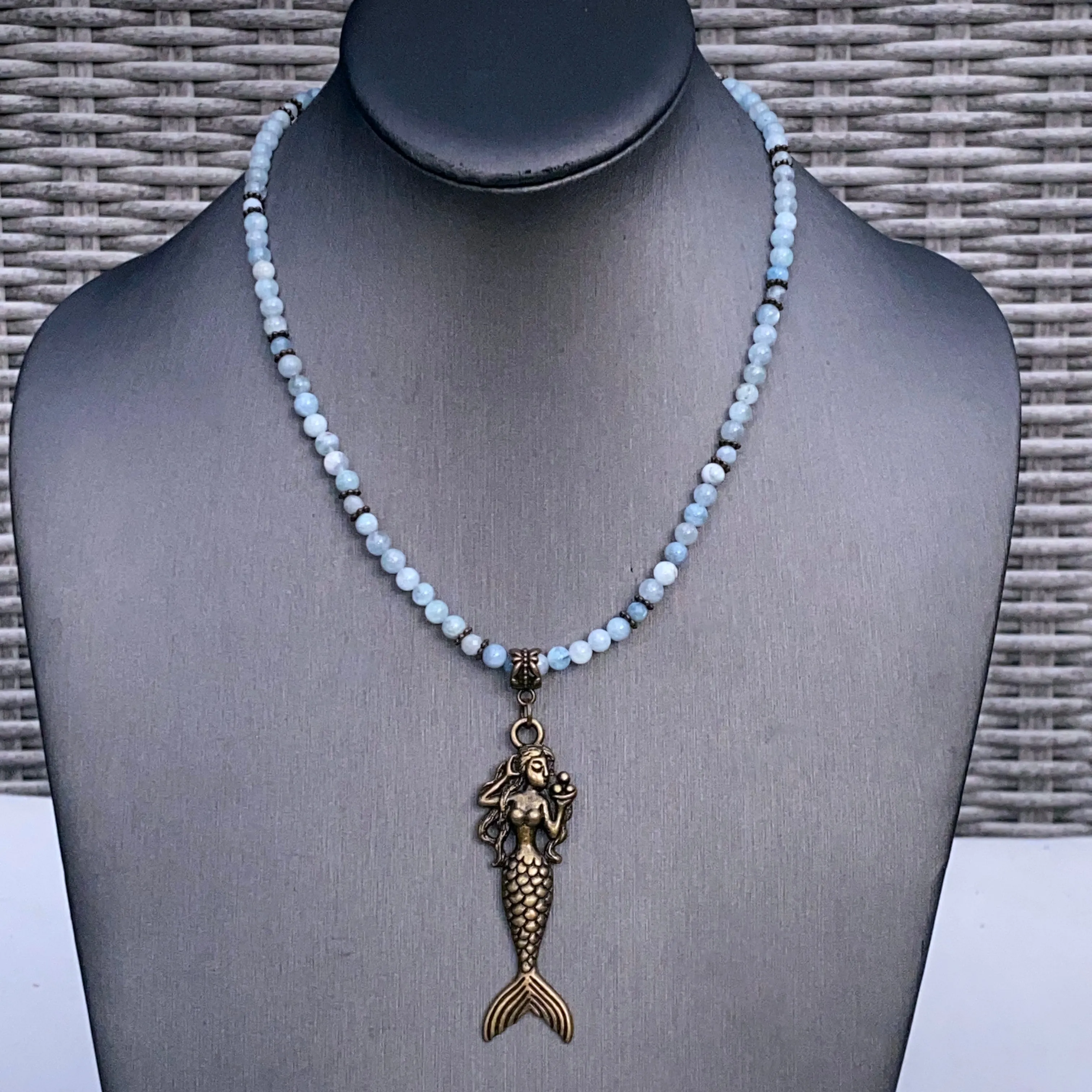 Aquamarine and  Mermaid Necklace