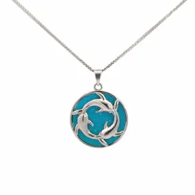 Baikalla Sterling Silver Lab-Created Opal Dolphin Bezel Pendant Necklace