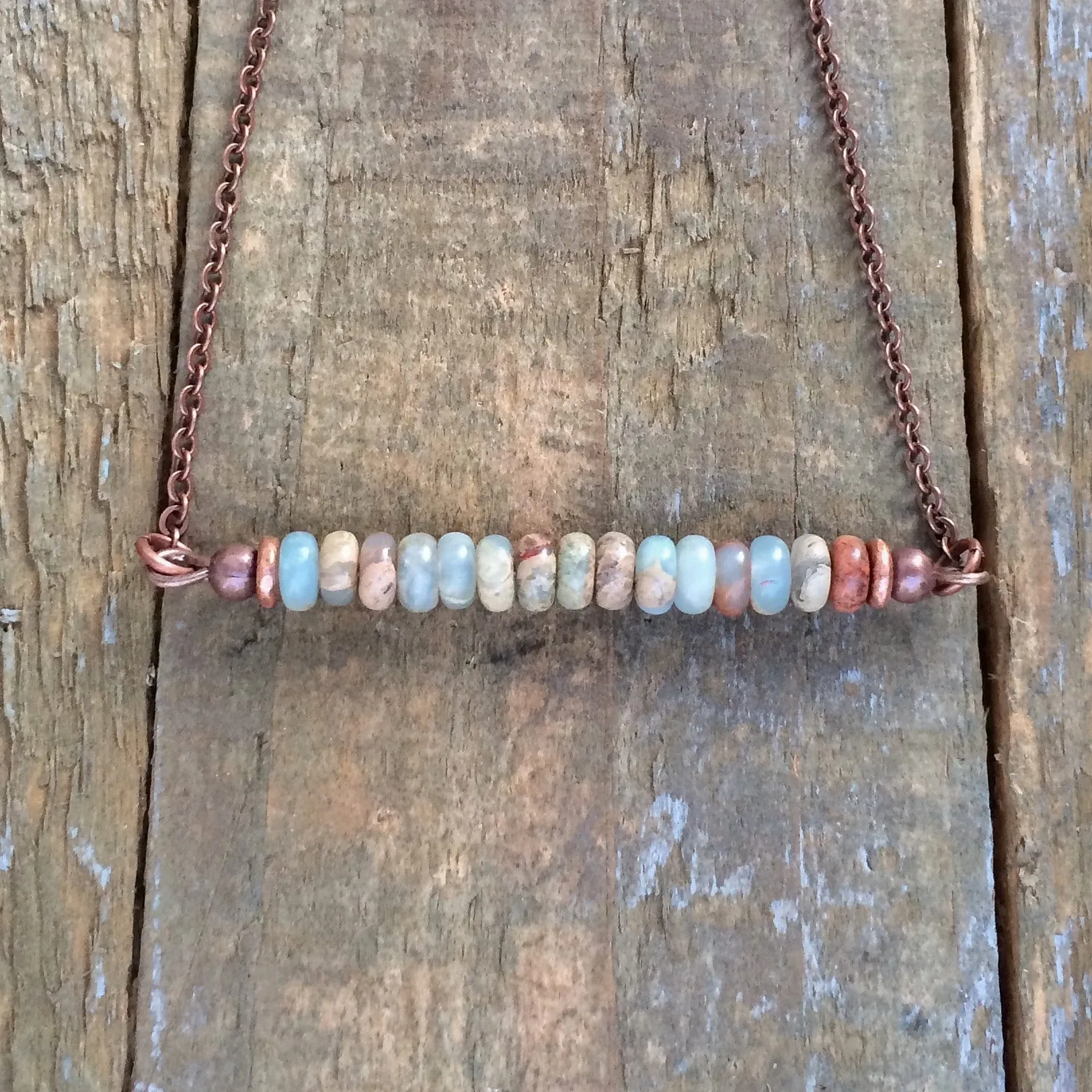 Bar Pendant Necklace, Layering Necklace, Stone Boho Jewelry, Copper Bar Necklace, Minimalist Jewelry, Simple Necklace