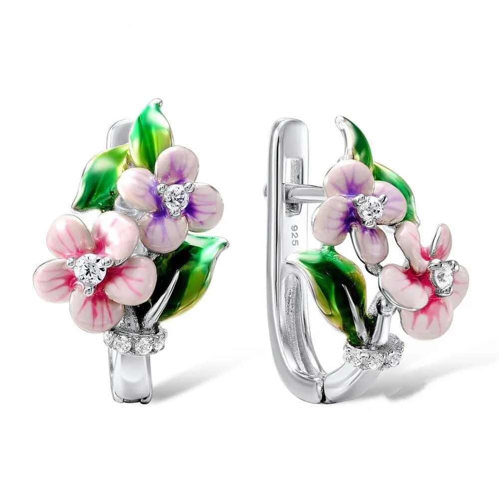 Blooming Fashion Enamel Pink Purple Flower Earrings