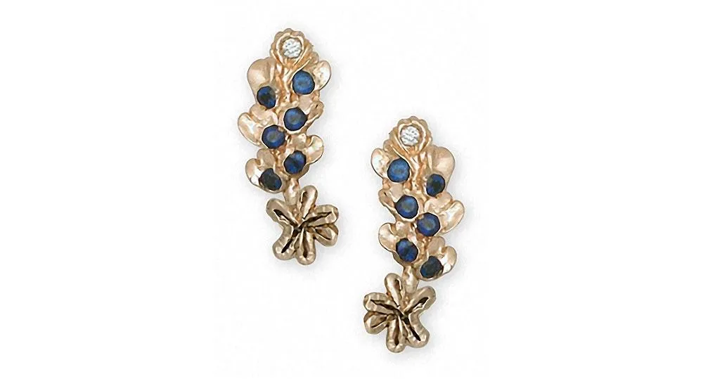 Bluebonnet Earrings Jewelry 14k Gold Handmade Texas Wildflower Earrings BBS-3G