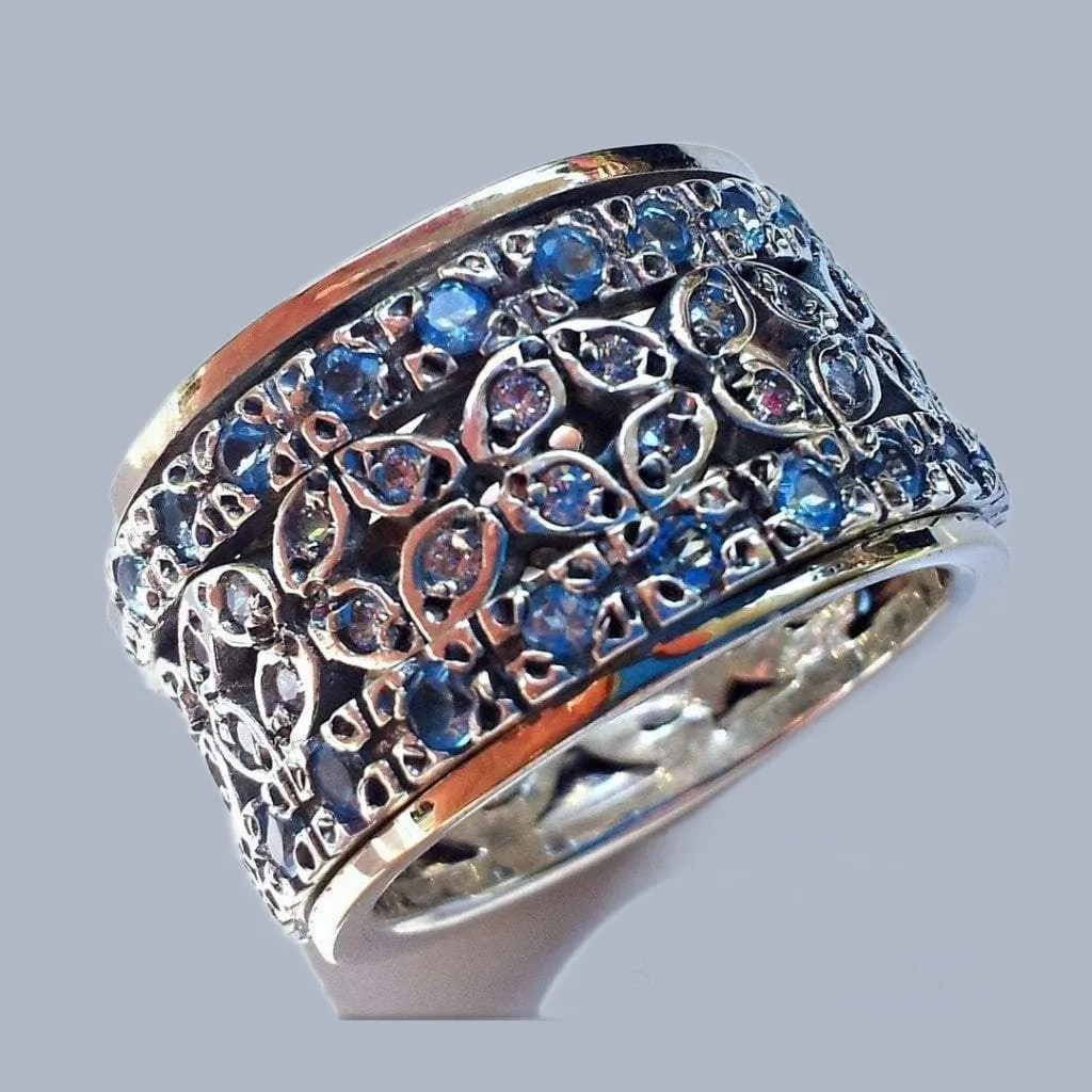 Bluenoemi Spinner Ring, Silver Gold Ring for Woman, Artistic Zircons ring