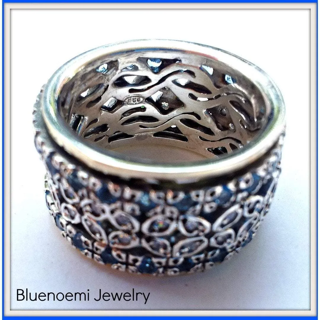 Bluenoemi Spinner Ring, Silver Gold Ring for Woman, Artistic Zircons ring