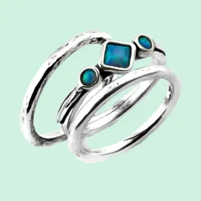 Bluenoemi Stacking sterling silver rings, blue opal rings