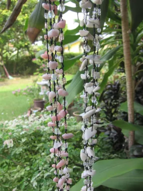 Bohemian Pink Opal, Rose Quartz Layering Necklaces - 60 inches long