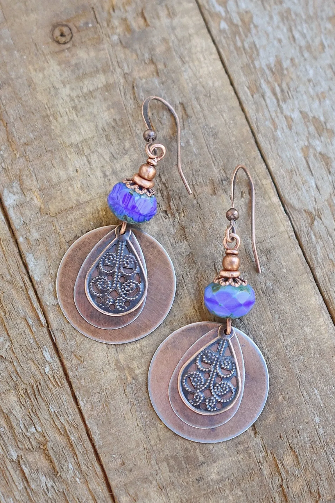 Boho Earrings, Boho Dangle Earrings, Copper Earrings Dangle, Boho Jewelry, Blue Drop Earrings, Blue Jewelry, Gift for Her