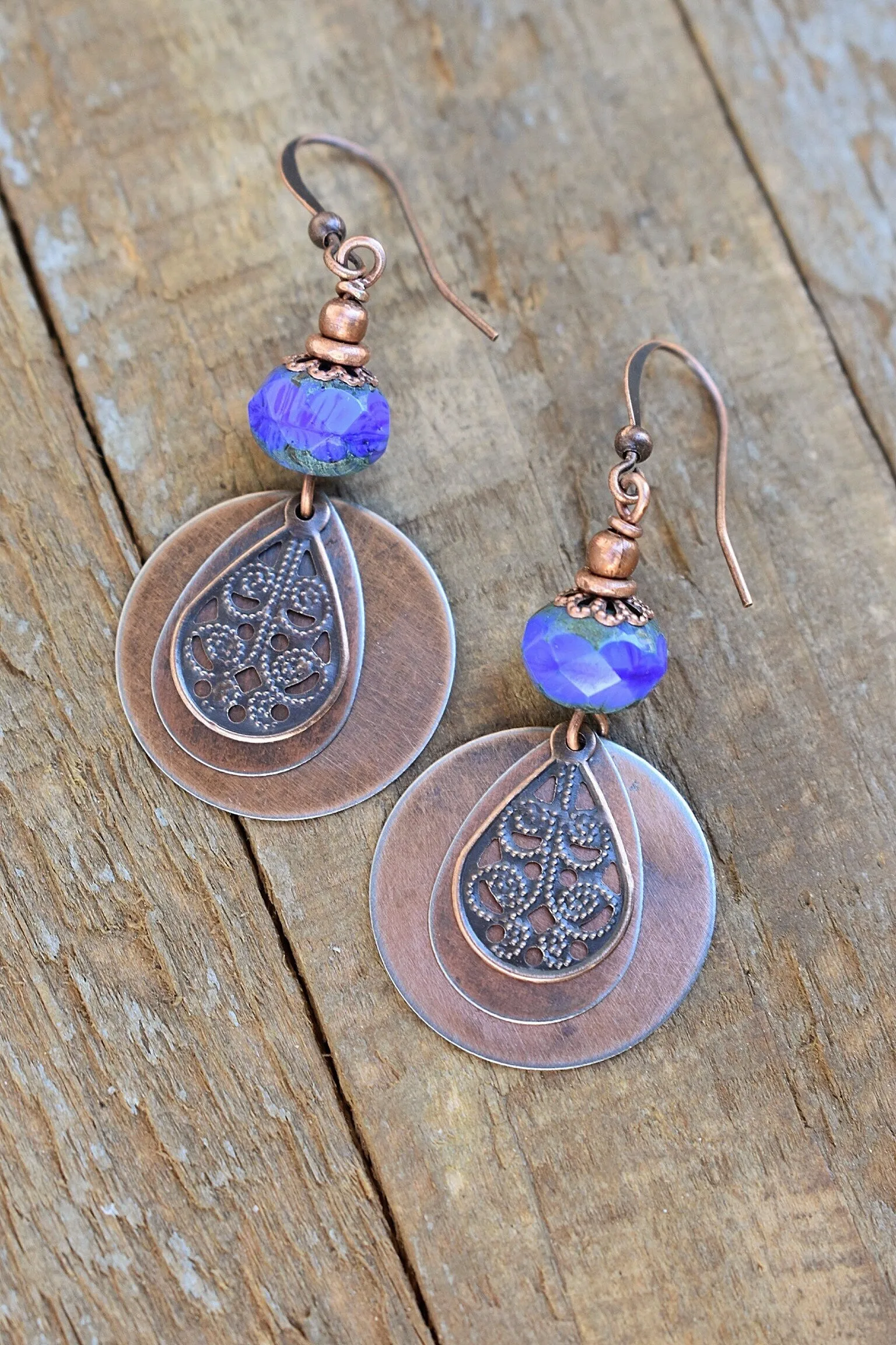 Boho Earrings, Boho Dangle Earrings, Copper Earrings Dangle, Boho Jewelry, Blue Drop Earrings, Blue Jewelry, Gift for Her