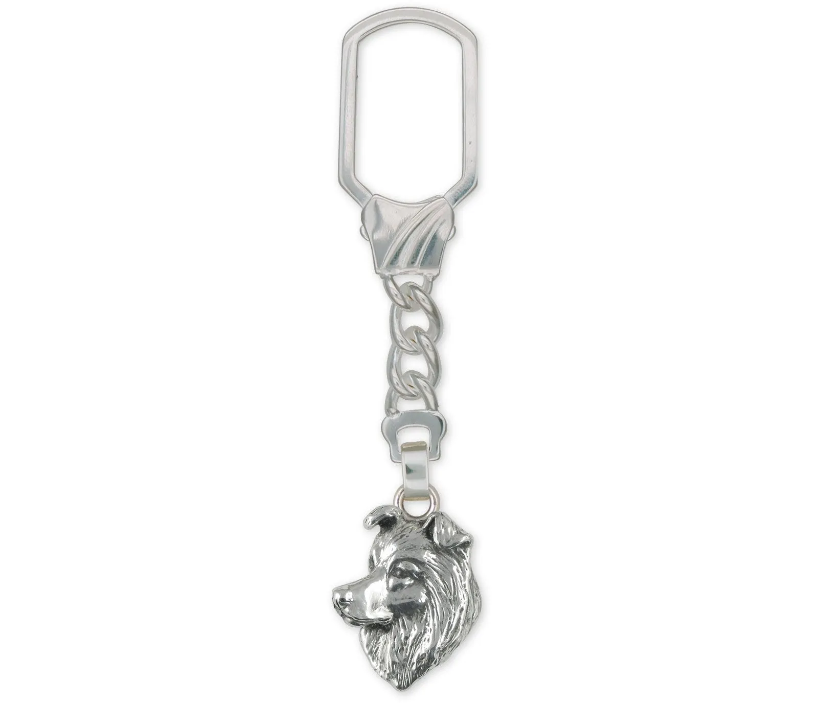 Border Collie Jewelry Sterling Silver Handmade Border Collie Key Ring BDC9-2KRE