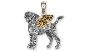 Border Terrier Angel Jewelry Silver And 14k Gold Handmade Border Terrier Pendant  BDT1-TNAP