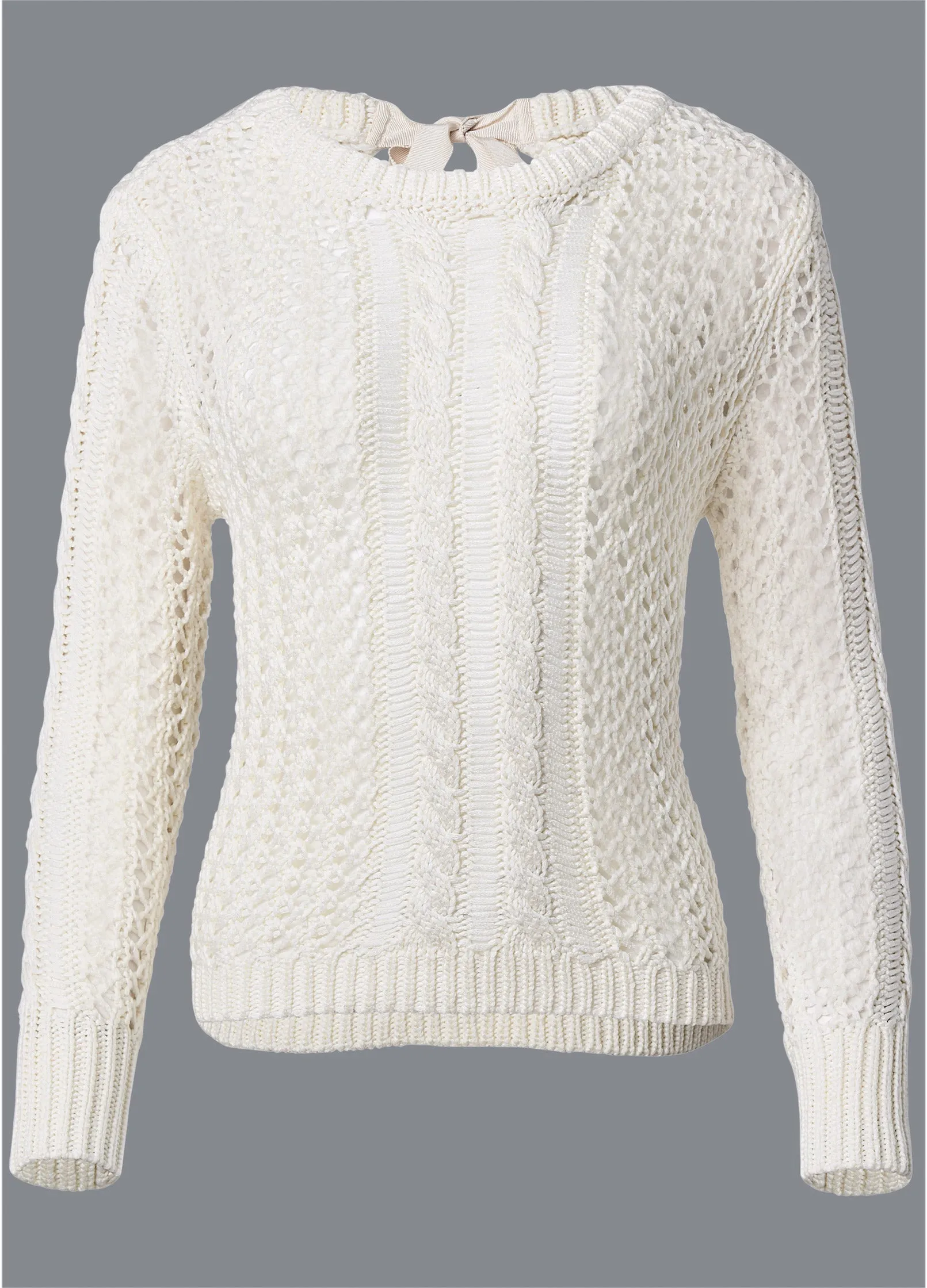 Bow Tie Crochet Sweater - Cream