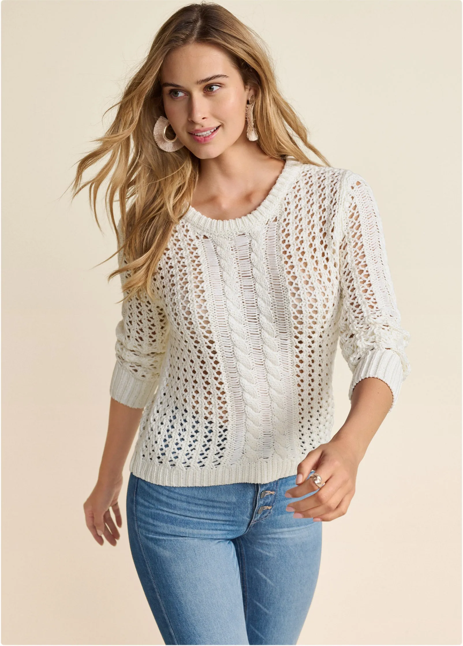 Bow Tie Crochet Sweater - Cream