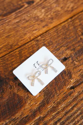 Bow Tie Rhinestone Earring, Gold