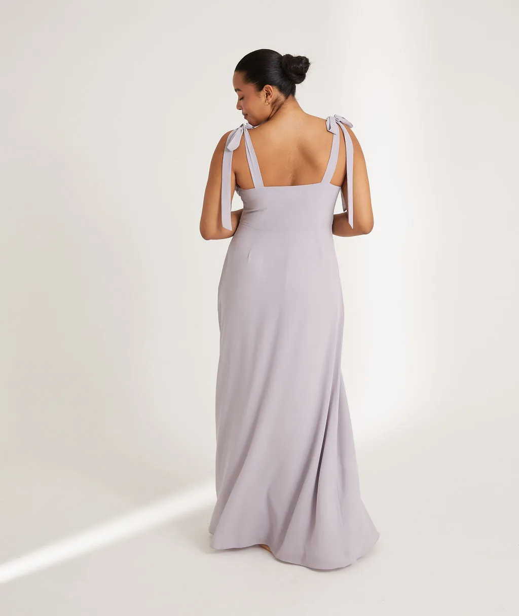 Bow Tie Shoulder Chiffon Bridesmaid Dress - Dusty Lilac