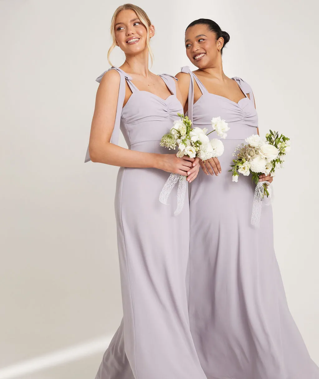 Bow Tie Shoulder Chiffon Bridesmaid Dress - Dusty Lilac