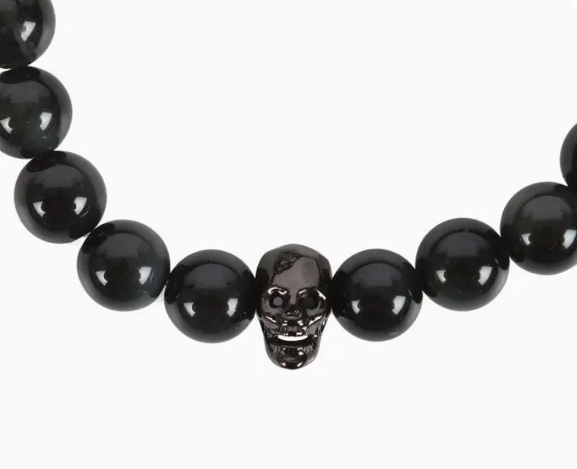 Bracelet - Skull Black Obsidian