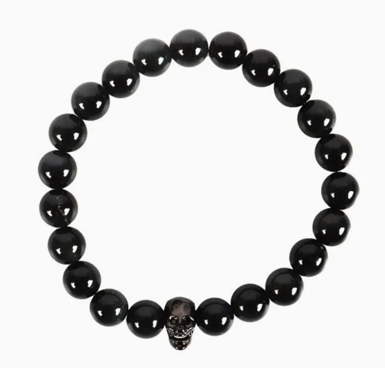 Bracelet - Skull Black Obsidian