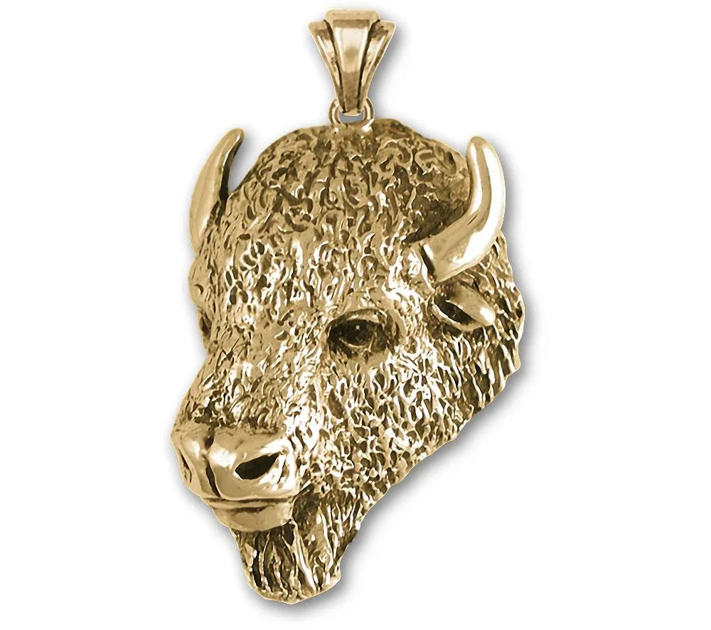 Buffalo Pendant Jewelry 14k Gold Handmade Bison Pendant BUF8-PG